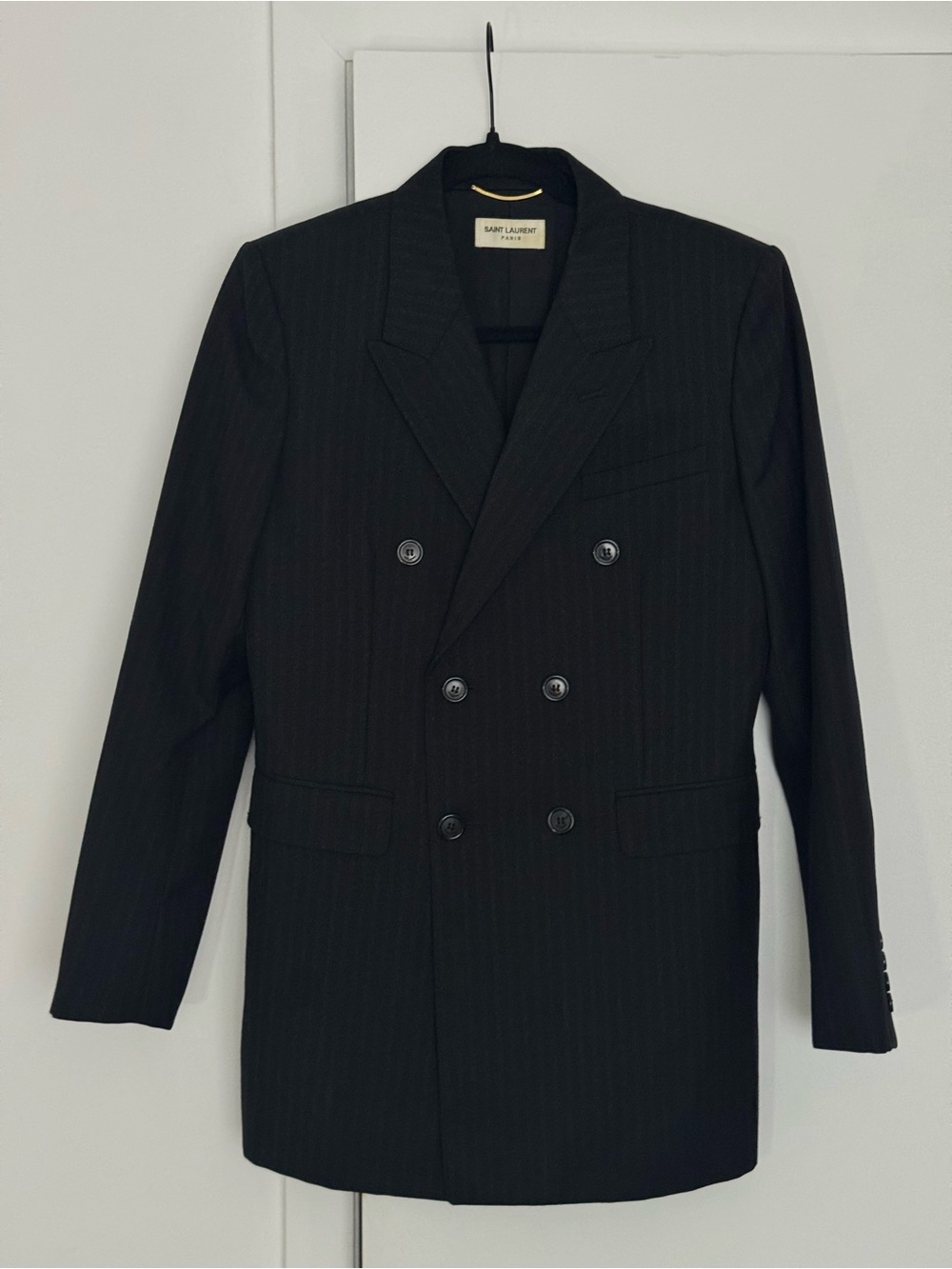 Saint Laurent Black Double-Breasted Pinstripe Blazer size M UNISEX